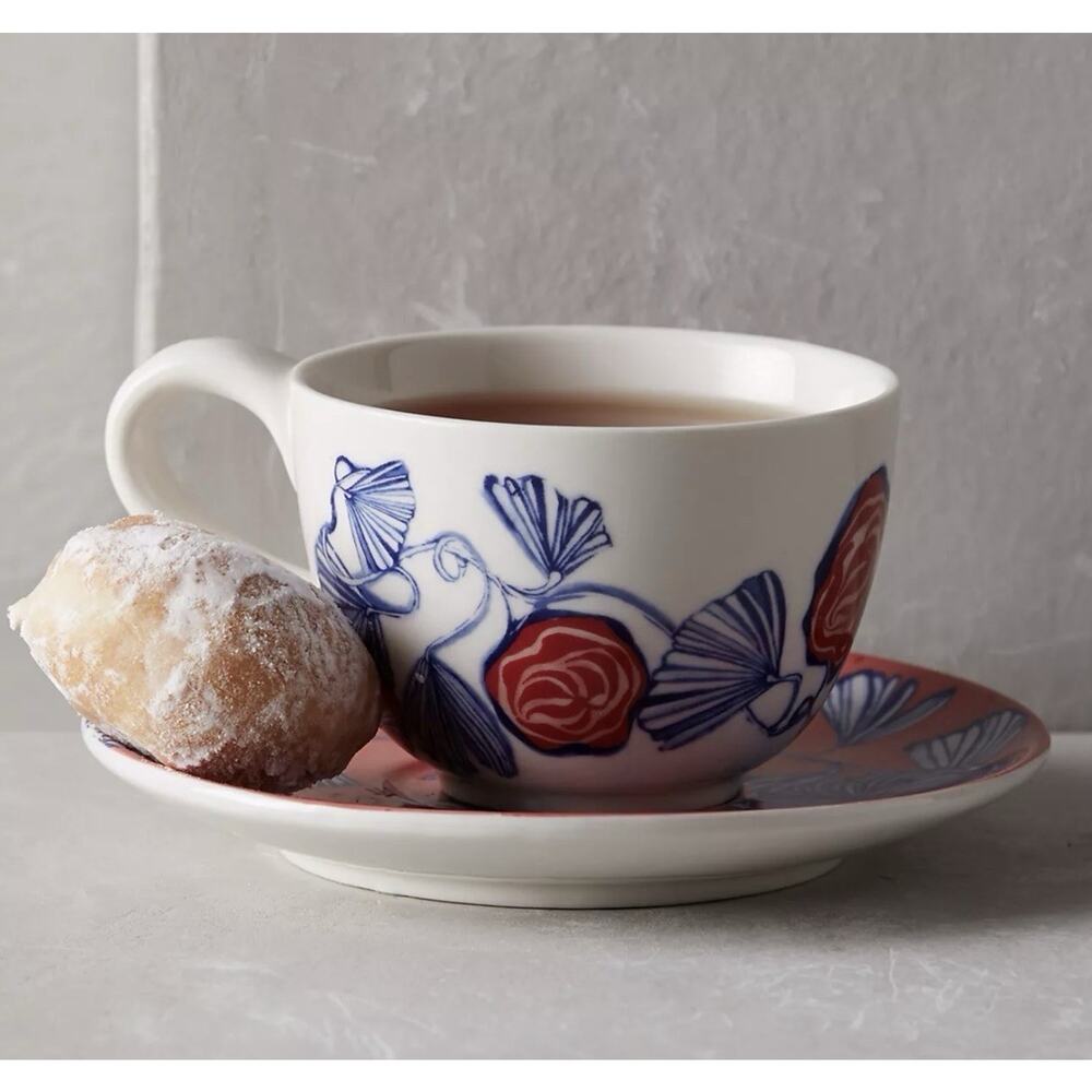 RARE Anthropologie Ruan Hoffmann Jardin Des Plantes LOVE MORE Cup Saucer Set - Picture 8 of 9